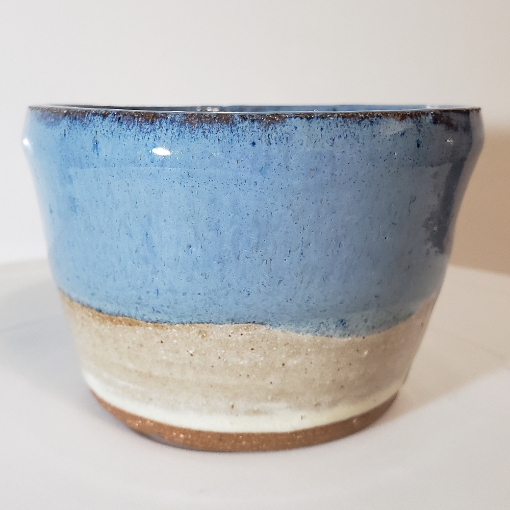 Handmade Blue Tan & Cream Ceramic Pot